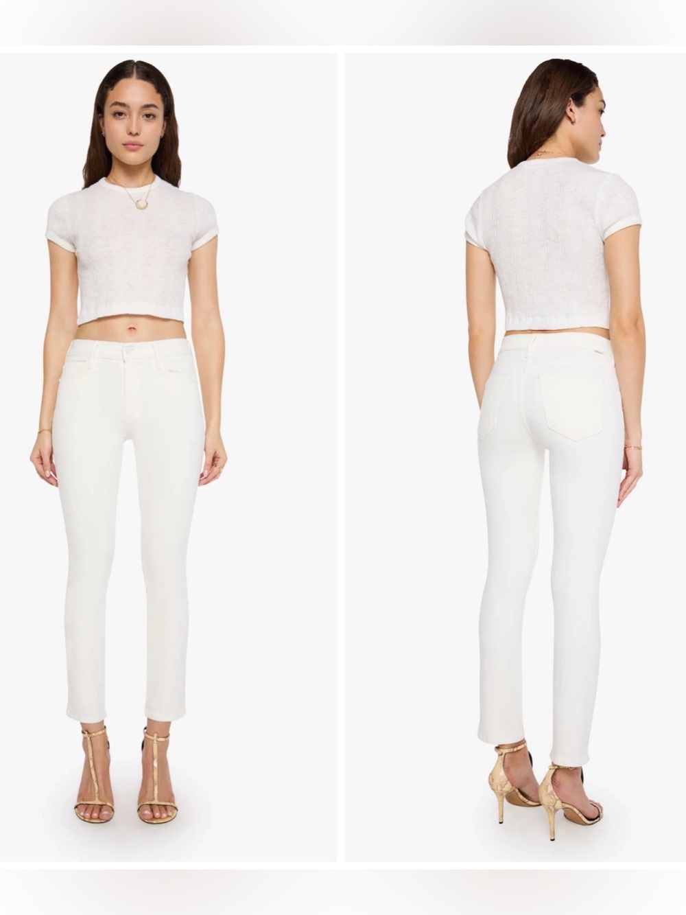 MOTHER "The Mid Rise Dazzle Ankle" White Straight Leg Jeans Size 28